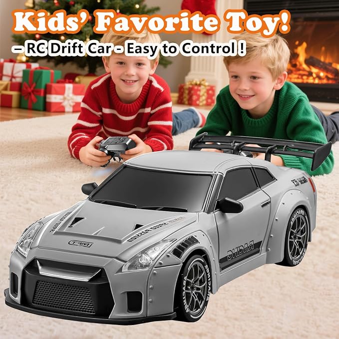 RC Drift Car, 1:24 Scale Remote Control Vehicle with LED Lights,Drifting Tires＆Two Batteries, Racing Sports Toy Idea Gift for Adults Boys Girls and Kids Galactic Silver