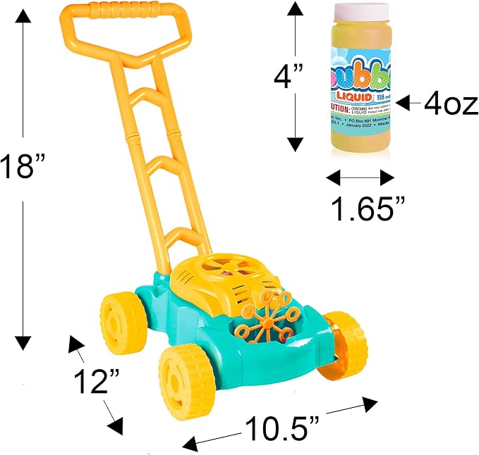 ArtCreativity Bubble Lawn Mower for Kids, Electronic Bubble Blower Machine, Summer Outdoor Push Toys for Kids, First Birthday Gift for Boys and Girls (Gender-Neutral)
