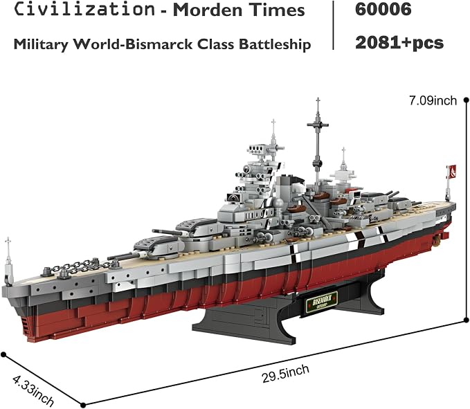 JMBricklayer Battleship Building Block Set 60006, Military Warship Toys Bismarck Class Battle Ship Boat Kit, Collectible Display Sets for Adults, Army Toy Gifts for Adults