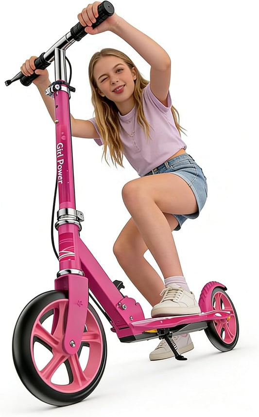 Kick Scooter for Adults Teens Kid Foldable Lightweight Sport Scooters with Hand Brake Adjustable Height Folding, Large Wheels Durable Load 300 LBS