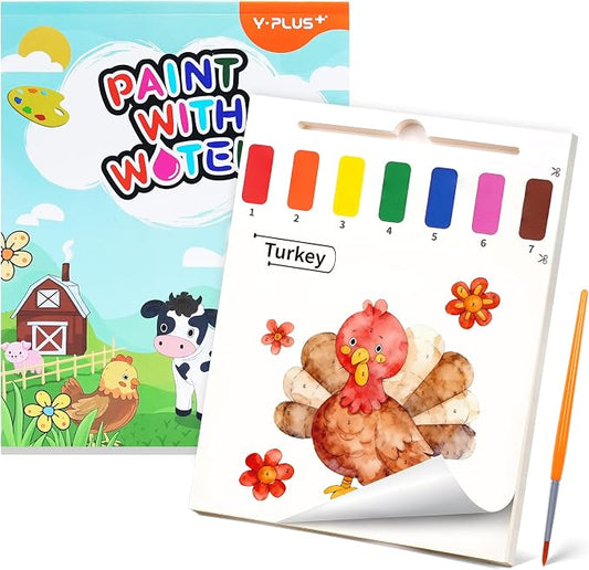 YPLUS Paint with Water Books for Toddlers, Art Craft Toys Watercolor Painting Paper, Gift for Kids Ages 1-3, 2-4, 4-6, Drawing with Brush - Farm