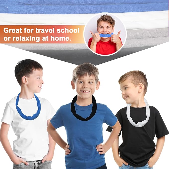 Chewy Necklace Sensory, 8 Pack Terry Cloth Chewy Necklaces for Boys Girls with Autism, ADHD, SPD, fidgeting, Anxiety to Chewing, Absorbent Fabric Bands Teething Necklace for Chewers