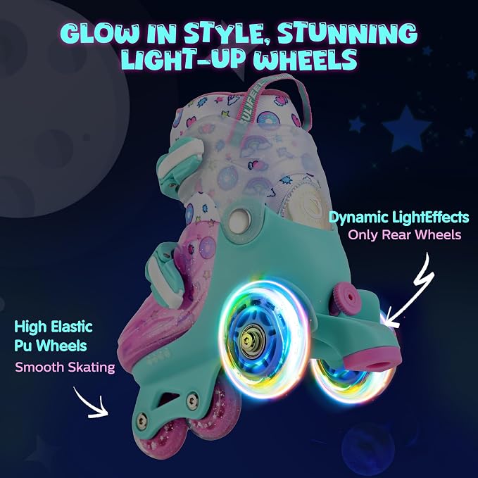 SULIFEEL Adjustable Roller Skates for Girls Boys Kids,Fun Illuminating Light Up Flash Wheels Three-Point Type Balance Suitable for Beginners Indoor Roller Skating