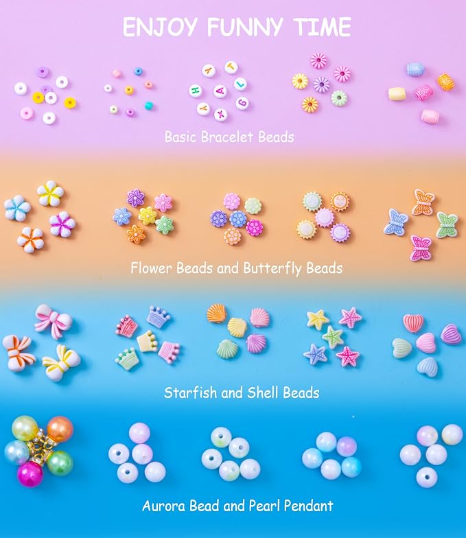MiuCo Bracelet Making Kit for Girls Ages 5-6-8-12, Jewelry Making Kit With Clay Beads, Letter Beads, Pearl Beads, Ocean Charms &2 DIY Headbands, Arts and Crafts Gifts for Kids Girls Birthday Christmas