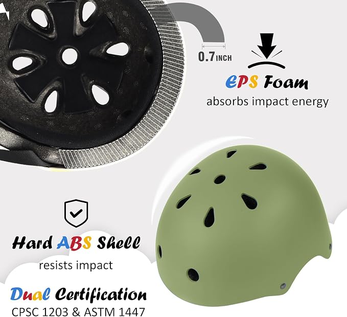Kids Bike Helmet, Adjustable and Multi-Sport, from Toddler to Youth, 3 Sizes