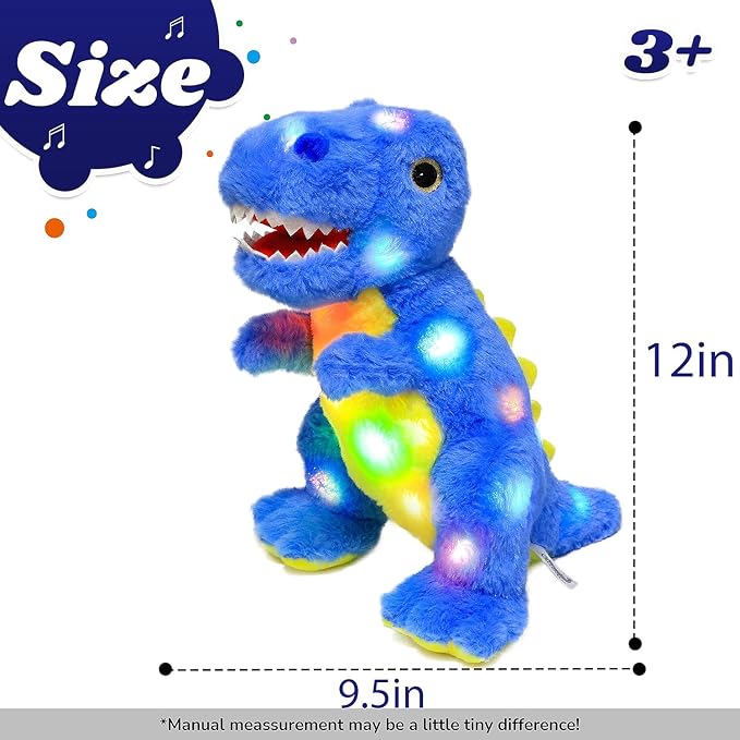 Light-up Plush Blue Dinosaur LED Stuffed Animal Birthday Christmas T-Rex Plushies Toy Gifts for Kids Toddler Girls, 12.5"