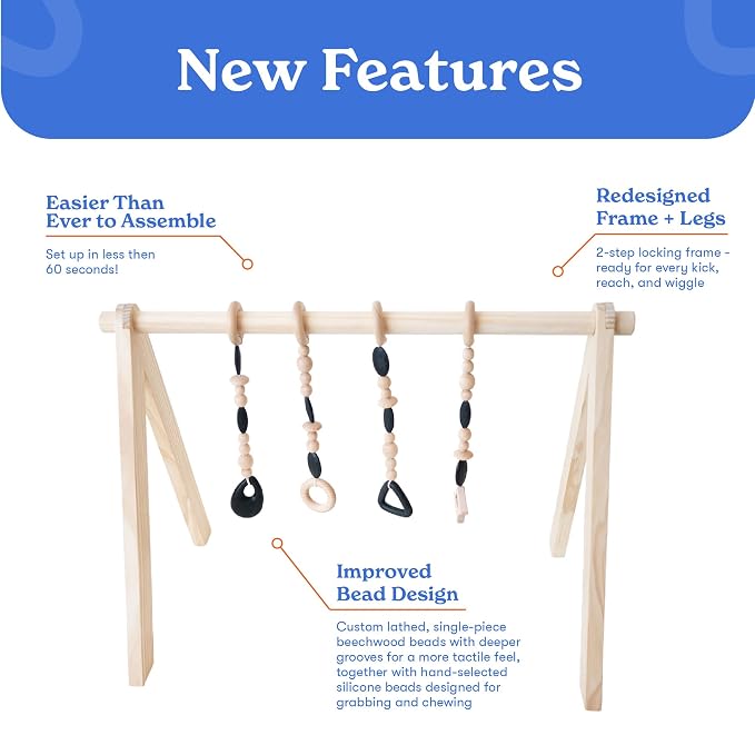 Poppyseed Play Wooden Baby Play Gym, Montessori Activity Center for Infants | Natural Wood Frame with 4 Hanging Toys | Baby Gym for Floor Play | Tummy Time & Early Development | 0–12 Months