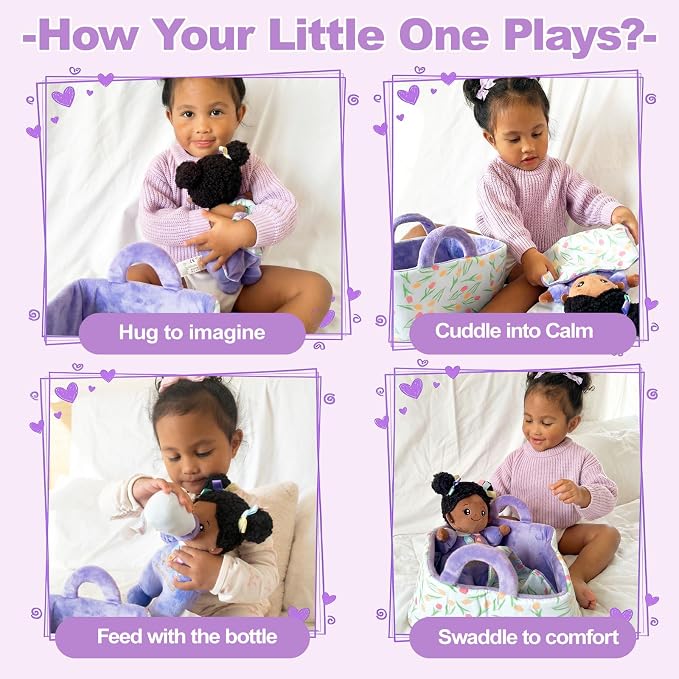 OUOZZZ 10" Baby Doll Accessories, African American Doll Pretend Playset for Social Emotional Learning, Perfect Birthday Toy & Gift for 2 Year Old Girls