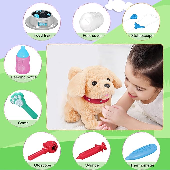 Koonie Realistic Robot Puppy - Interactive Walking & Barking Dog with Singing/Tail Wagging, Educational Play & Plush Birthday Gift for 2-5 Years Old Girls