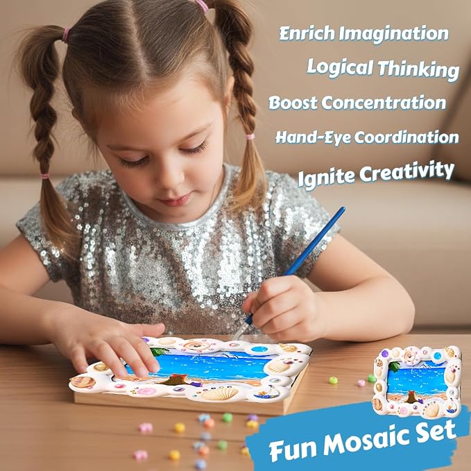 A&H Zier Decorate Your Own Mosaic Picture Frame Kit - 3 Pack DIY Arts & Crafts for Kids Ages 8-12, Valentines Day Gifts for Girls, 5x7 & 4x6 Photo Frames for Adults & Family