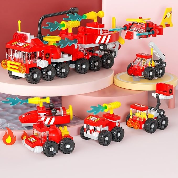 Forest Fire Truck Building Blocks (134-Piece) | 6-in-1 STEM Toy for Kids Ages 6-12 | Creative Construction Set with Fire Engine, Rescue Vehicles & Emergency Scenes | Gift for Boys & Girls
