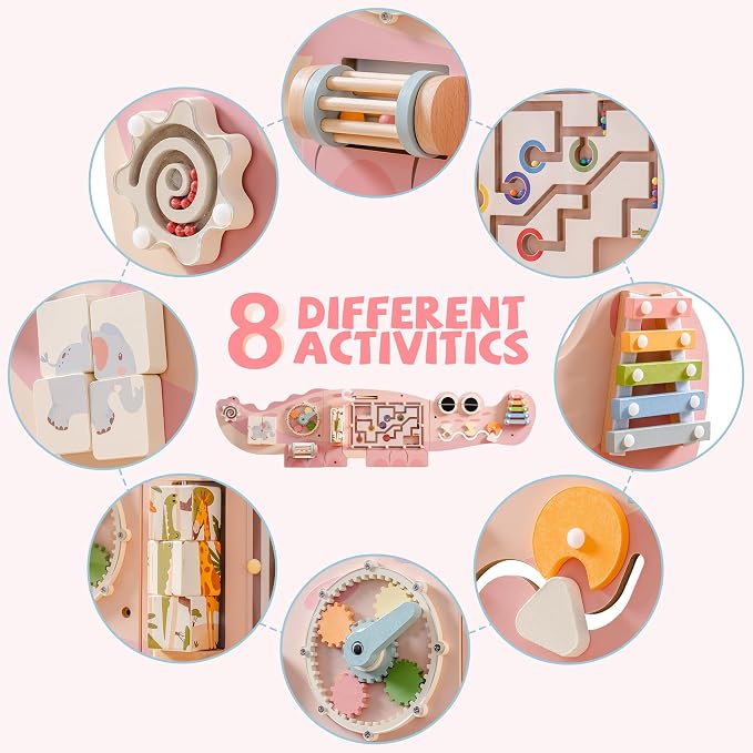 ROBUD Wooden Busy Board for Toddlers - Montessori Toys, Wall Mounted Activity Centre with Gears, Maze & Sorting Games, Baby Busy Board Toddler Toy Gifts for 3 Year Old and up, Girls & Boys