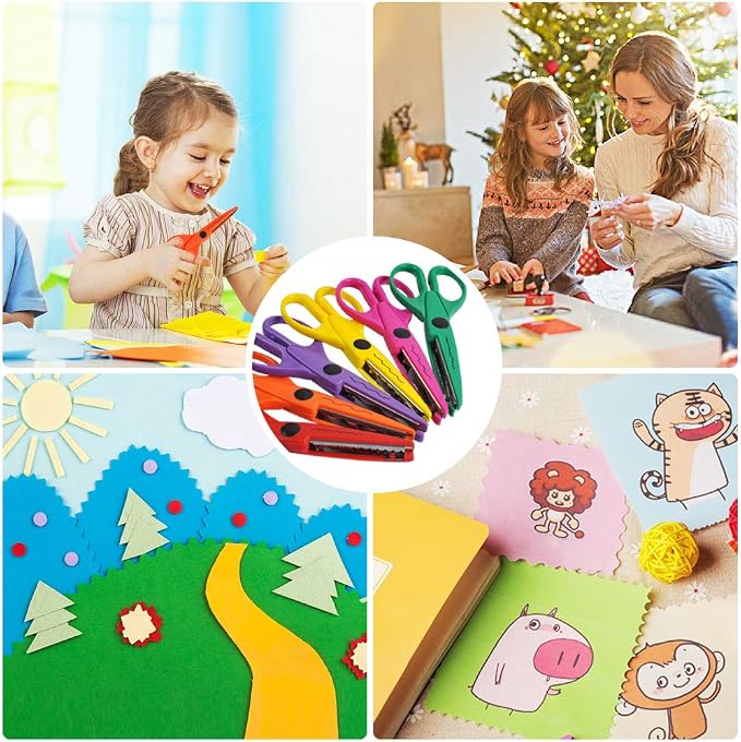 UCEC Decorative Edge Craft Scissors for Kids, Adults, Scrapbooking | 6 Colors Edge Designs, 6.2 Inch Length, 2.5 Inch Blades, Edger Scissors with Comfort Grip for School Projects, Card Making