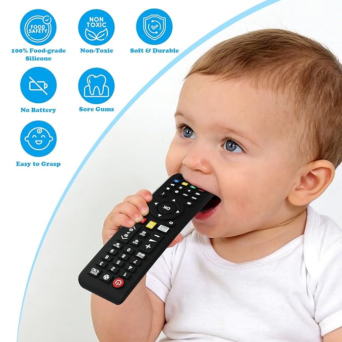 Baby Teether Toy Play Phone and TV Remote Control Shape Teething Toys for Babies 3-24 Months, Chew Toys for Infants Teething Relief, Freezer BPA Free