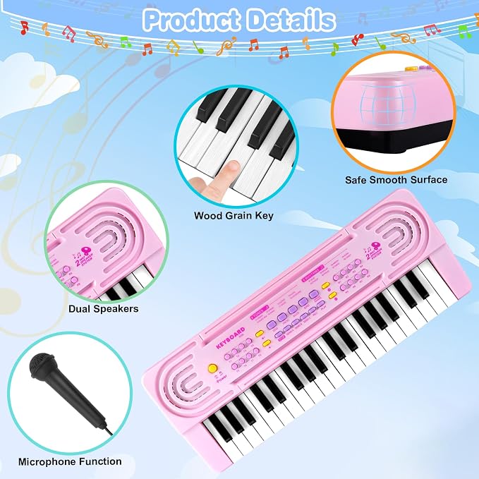 Toddler Kid Toy Piano Keyboard, 37 Keys Pianos Music Toys with Microphone