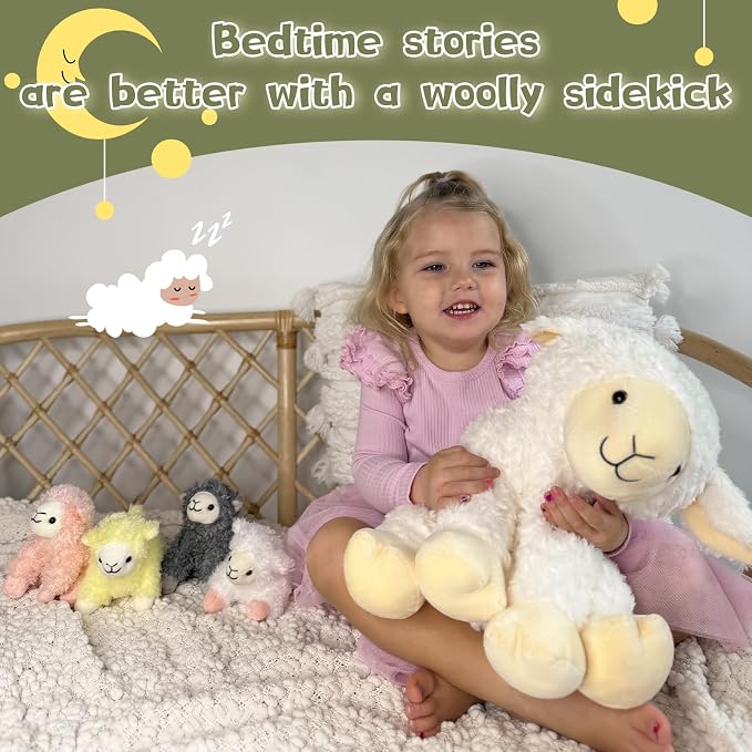 Muiteiur 5Pcs Lamb Stuffed Animals, Soft 13.8" Sheep Stuffed Animals Set for Kids, Cute Sheep Plush with 4 Baby Lamb Toys, Gift for Birthday