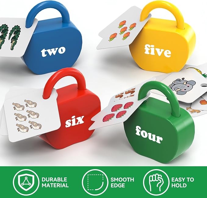 Montessori Lock and Key Toddler Toys, Cause and Effect Sensory Learning Toys for 1 2 3 Year Old, Number Counting & Matching Game, Fine Motor Skills Preschool Travel Activities
