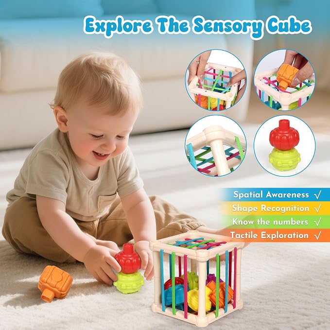 LearnToy Baby Toys 18-36 Months, Montessori 7-in-1 Activity Set | Stacking Blocks, Infant Teething Toy & Sensory Bin, Baby Boys & Girls Gifts