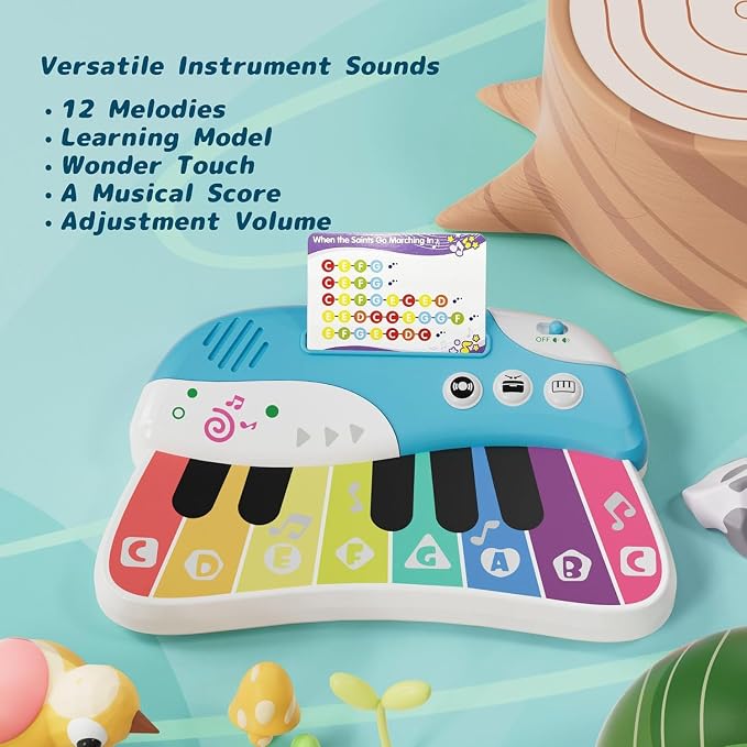 Baby Piano Keyboard Toy for Toddlers, Touch Sensor Toddler Piano for Toddlers 1-3 Baby Musical Toy w/ 3 Modes, 12 melodies, Letter Key A-G, Music Cards, Birthday Christmas for 1-4 Year Old