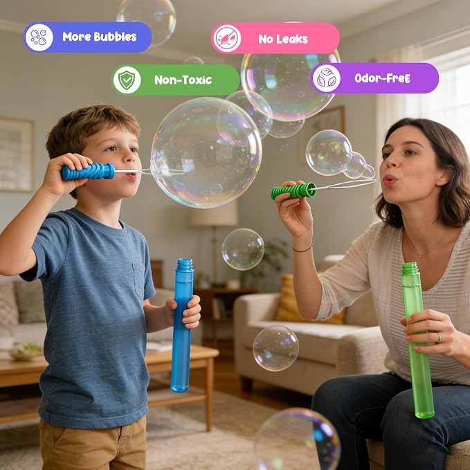 EagleStone 14.6" Giant Bubble Wands Bulk for Kids, 6 Pack Big Bubble Sticks with Refill Solution, Outdoor Summer Backyard Toddler Bubble Toys for Kids, Easter Basket Stuffers, Birthday Party Favors