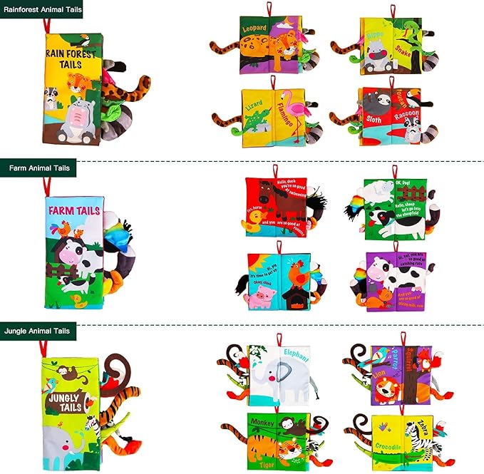 beiens Baby Books Toys, Touch and Feel Cloth Crinkle Soft Books, Toys for 0-3-6-12-18 Months Infant Newborn Baby Boy Girl Shower Gifts Set, Sensory Learning Stroller Toys (3PCS)