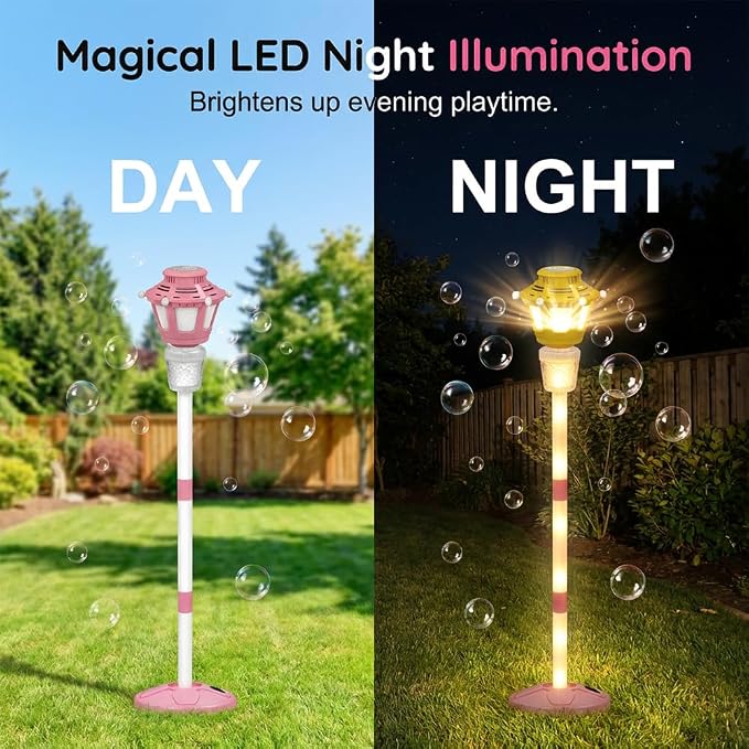 2026 New 47" Rechargeable Automatic Bubble Maker with Light and Music for Outdoor, Adjustable Height Stand with Detachable Wand, Bubble Solution Included for Party (Blue)
