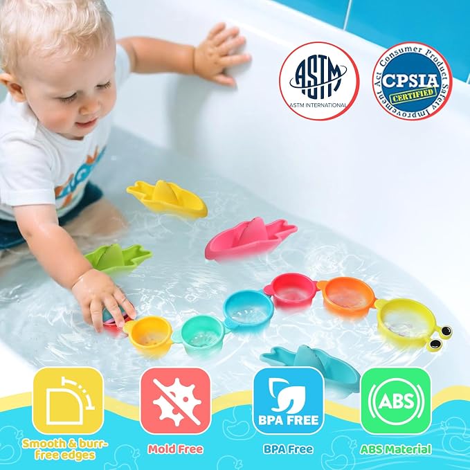 Zeewoo Baby Bath Toys for Kids Ages 1-3 Toddler Bath Toys Mold Free Bathtub Toys for 12+ Months Pool Water Table Beach Sand Toys Stacking Cups Floating Boats for 1+ Years Old Girls Boys Gifts 11 PCS