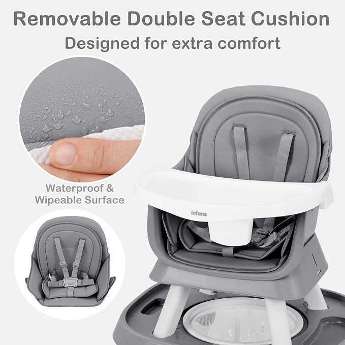 INFANS 9 in 1 High Chair, Convertible Baby Highchair for Babies and Toddlers, Table and Chair Set Building Block Infant Dining Booster Seat, Kids Stool with Activity Children Play Kitchen (Grey)