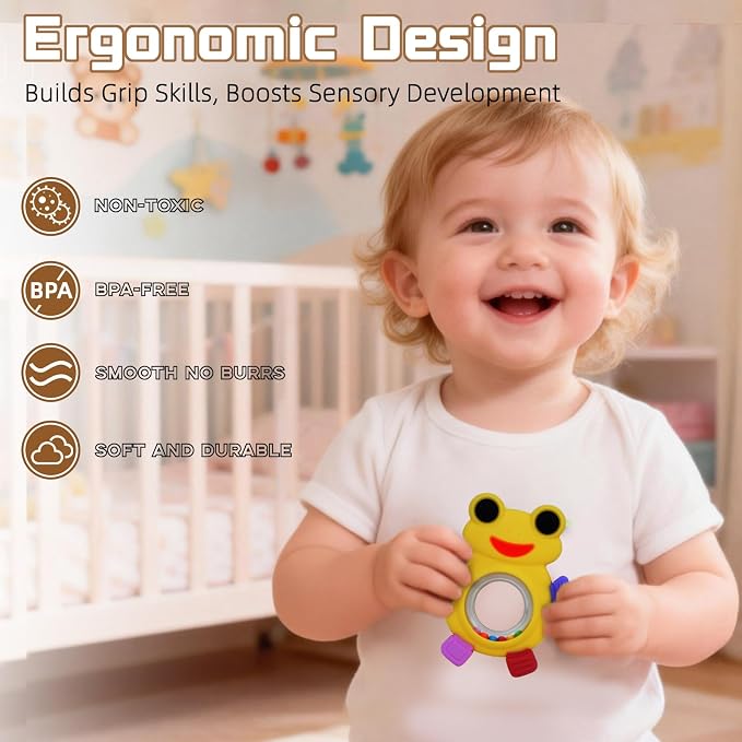 Baby Teething Rings Toys,Over Sized of A Frog Infant Toys Relief Teethers for Babies 3-6-12-18 Months,Sensory Toys Rattle Teether Silicone Teether Relief Chew Soothing,BPA Free