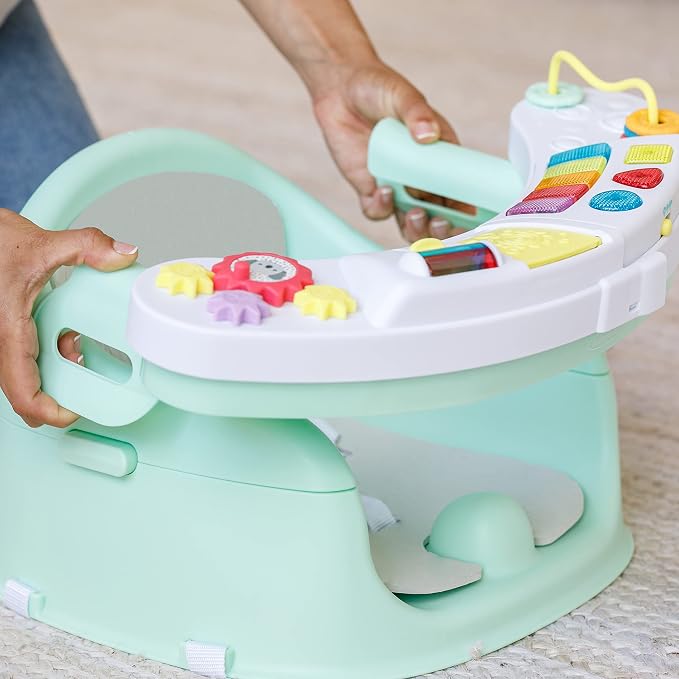 Infantino Music & Lights 3-in-1 Discovery Seat & Booster, Toddler Booster Seat for Dining Table or Kitchen Chair, Baby Activity Center & Snack Tray, Mint