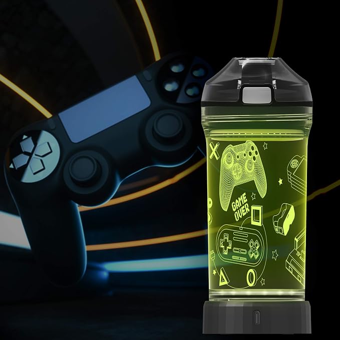 Lightzz Gamer Water Bottle, Fortnite Stuff Toy with 3D Glowing Light, Fortnite Gifts Back to School for Boys Gamers, Minecraft Cup for Holiday Camping Picnic, 14 Oz And Tritan BPA Free