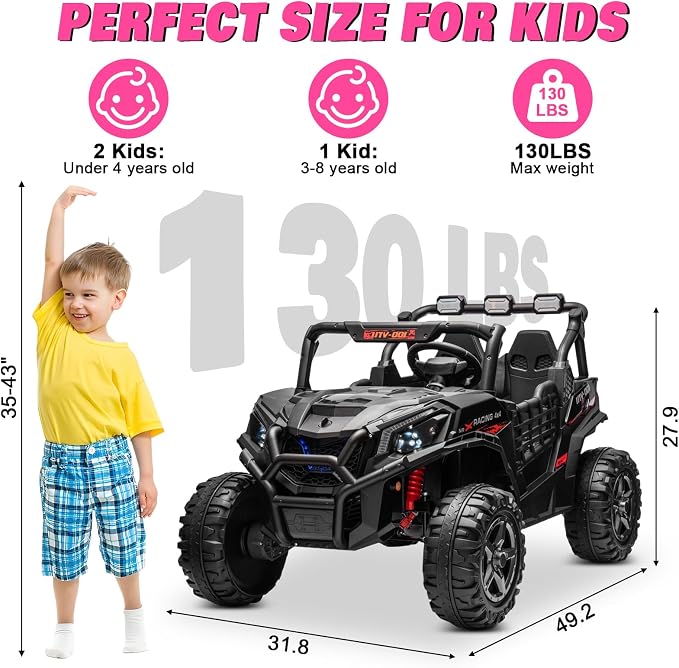 JOYRACER 24V Ride on Car for Big Kids, 4x4 Off-Road UTV w/800W Powerful Motors, Remote Control, 5 Mph Max Speed, Bluetooth, MP3, Lights, 20" Two Seater Ride On Toys for Kids, Black