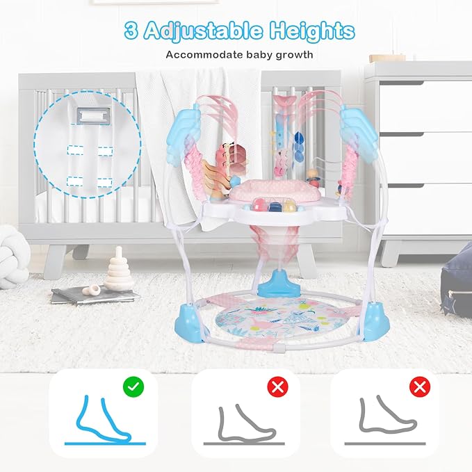 Baby Activity Center, Infant Jumpers and Bouncers with Music, Lights, Infant Toys, 360°Rotating Seat, 3 Adjustable Heights, Baby Play and Learning Center for 6+ Months