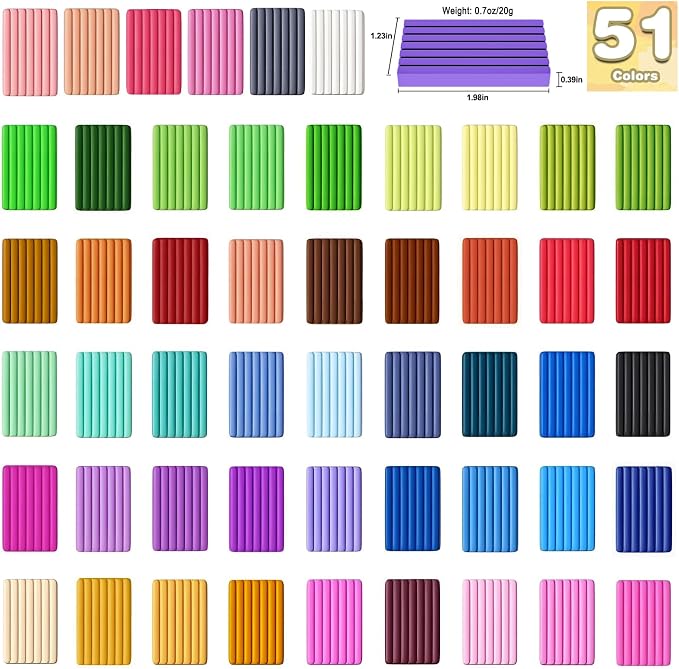 Ixiaoyoo 51 Colors Polymer Clay, DIY Modeling Clay Starter kit for Kids, Oven Baked Model Clay Art & Crafts Toys with Sculpting Tools, Non-Sticky, Birthday & Christmas Gift for Kids & Adults Artists