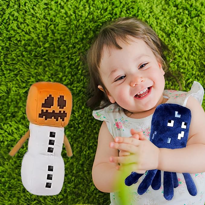 XSLWAN 8Pack Snow Golem Plush, Enderman Plush, Baby Wolf, Baby Pig, Spider, bat, Skeleton Shooter, Squid Stuffed Animals Toys，Great Gift for Children and Fans.