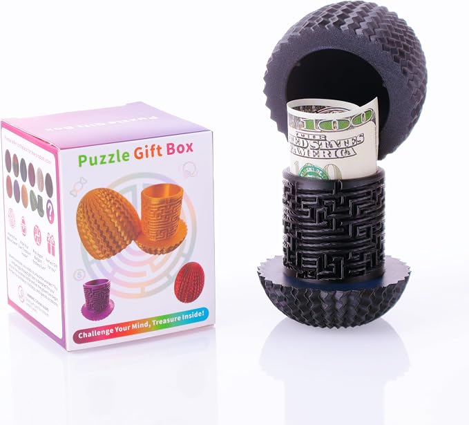 Maze Egg Money Puzzle Box for Kids & Adults, 4 Logic Challenge Brain Teaser Sensory Toy, Hidden Compartment Cash Gift Holder, Birthday Graduation Gifts for Teens, Road Trip Travel Game