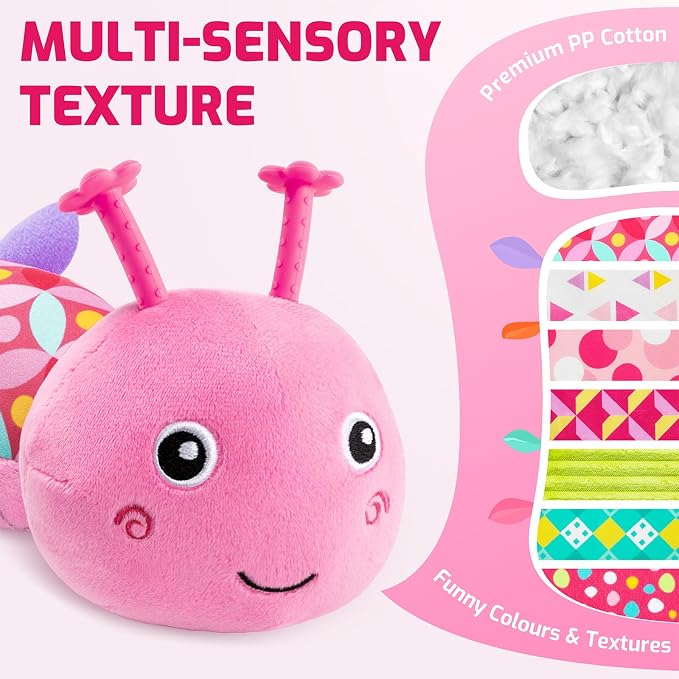 Sumobaby Infant Baby Musical Stuffed Animal Toys for 0-3-6-12 Months,Multi Sensory Toys with Crinkle and Rattles, Tummy Time Toys for Newborn Boys Girls, Caterpillar, Pink