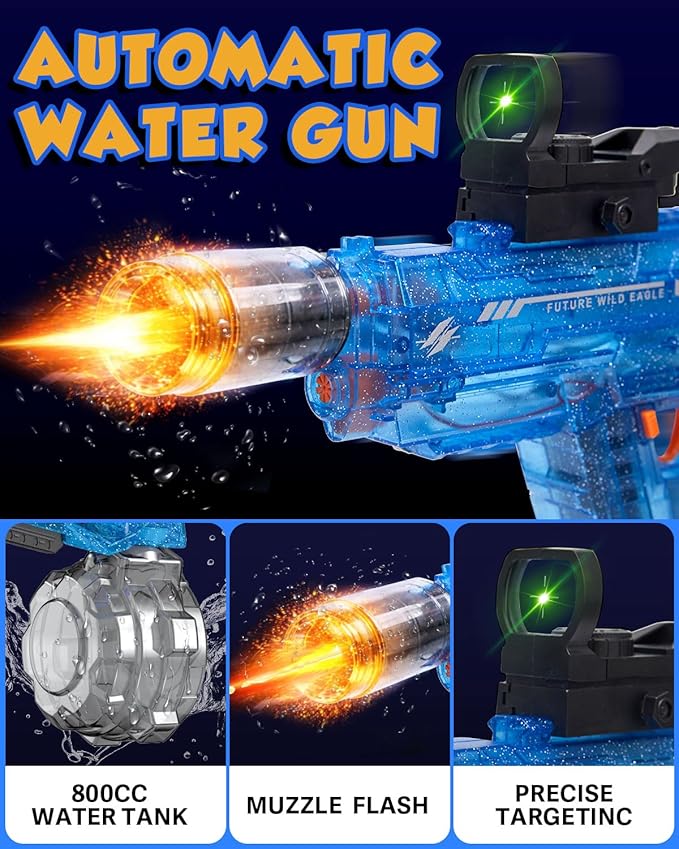 Electric Water Gun for Adults Kids Blue Automatic Squirt Gun: Light Up 26-32FT Long Range, 800CC Large Capacity Watergun,Summer Outdoor Pool Games for Ages 8-12, Beach Backyard Family Party Toy Gift