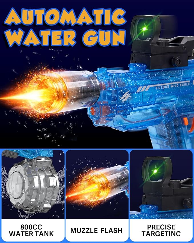 Electric Water Gun 2 Pack for Adults Kids: Light Up Automatic Squirt Guns, 26-32FT Long Range, 800CC Large Capacity, Summer Outdoor Pool Games for Ages 8-12, Beach Backyard Family Party Toy Gift