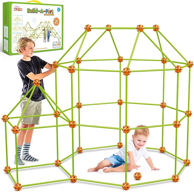 OleFun 180 Pack Fort Building Kits for Kids 4, 5, 6, 7, 8+ Year Old Boys & Girls, Creative STEM Building Toys for DIY Castles, Tunnels, Play Tent, for Aged 5-8, 8-12
