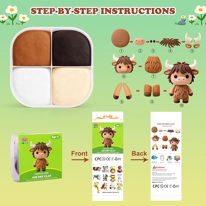 Kids Air Dry Clay Kit – 12 Animal Sculpting Set with Tools & Tutorials | Safe, Ultra-Light, No-Bake Clay | STEM Art Gift for Ages 3+
