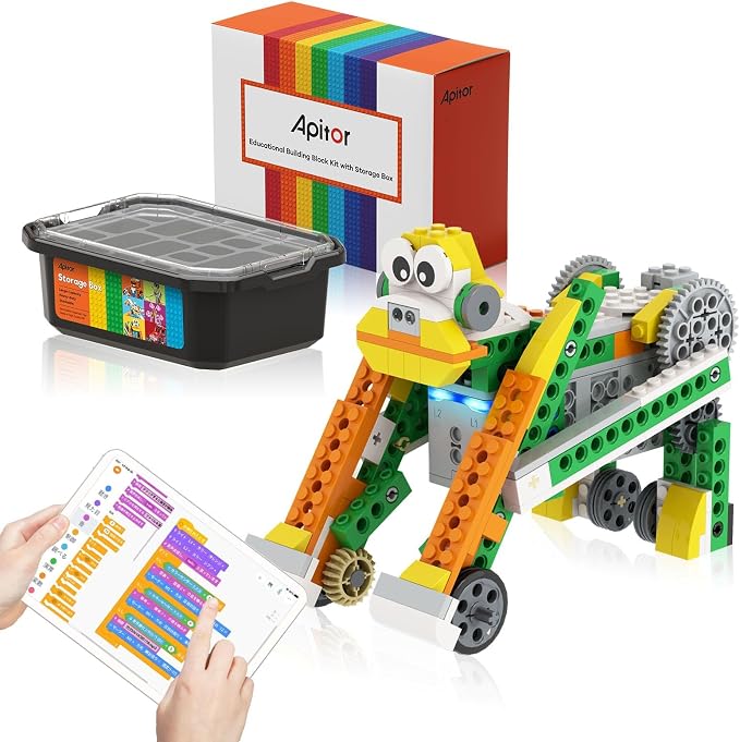 Apitor Robot Q Robot Building Kit, 20-in-1 Programmable APP RC Car Robotics Coding Kit, Includes Large Storage Organizer with Sorting Plate, STEM Birthday Gifts for Boys Girls Kids Aged 6-12