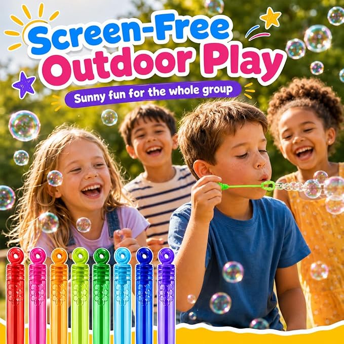 Waybla 24 Pack Bubble Party Favors for Kids, Goodie Gift Bag Stuffer Fillers for Kids, 8 Colors Mini Bubble Wands Birthday Summer Beach Pool Toys for Boys Girls, Classroom Prizes Treats for Toddlers