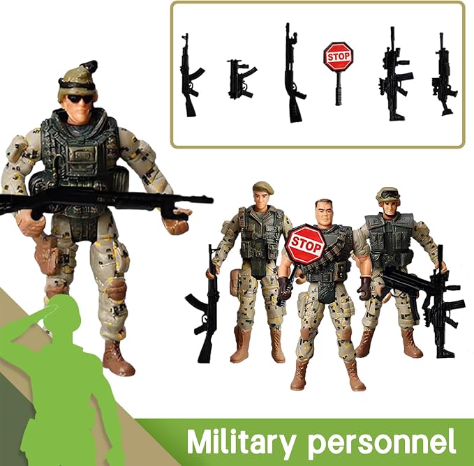 SCAHOW 6pcs Military Action Figures, Soldier Toys for 3 4 5 6 7+ Year Old Boys, Amy Men Action Figures & Playsets with Accessories, Gifts for Kids Toddlers, Christmas Stocking Stuffers Party Favor