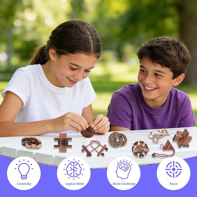 24 Pcs Brain Teaser Puzzles for Adults and Teens - Metal Puzzles 3D Puzzle Game Toys for Adults Teens - Wooden Unlock Interlocking Puzzle Adult IQ Education Smart Toys