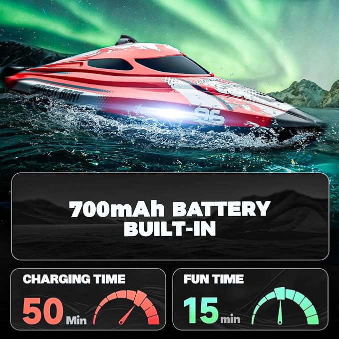 BEZGAR RC Boat, 12 inch Remote Control Boat for Kids and Adults, 25 KPH Fast RC Speed Boats with 700mAh Battery, Ideal Waterproof Toy Boats for Lakes & Pools - TX126 Red