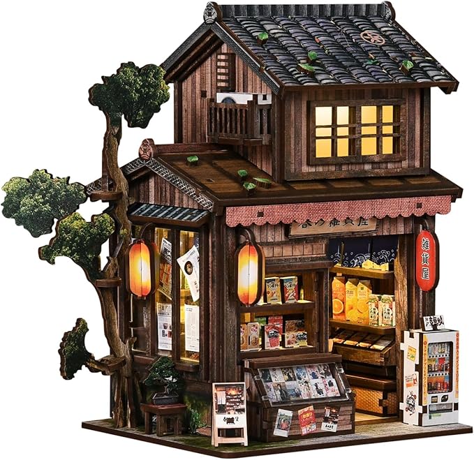 Book Nook DIY kit(Fantasy Country Store) Booknook kit with LED Light, DIY Dollhouse Houses, Craft kit for Adults, 3D Wooden Puzzles, Book Corner