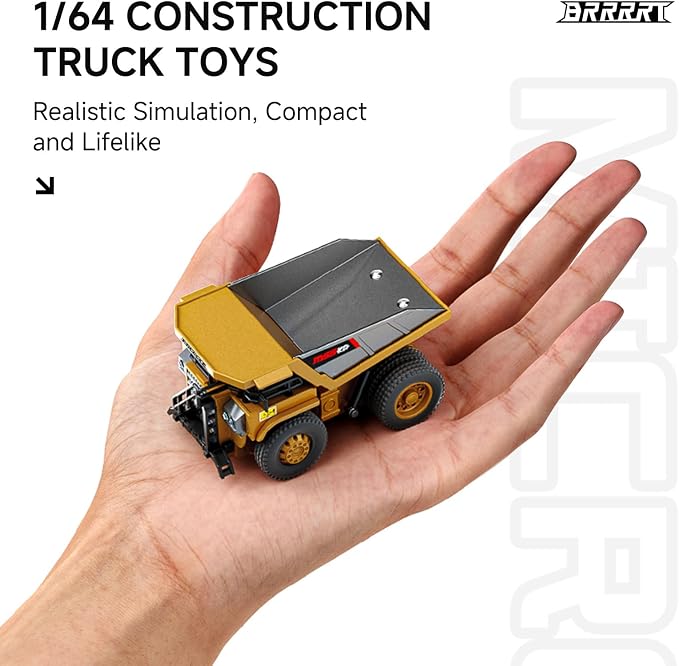 BRRRRT 1/64 RC Dump Truck,Full Proportion Mini Dump Truck Toy,8-Channel Remote Control Toy with Metal Bed & Light, RC Construction Vehicles,Type-C Built-in Battery for Boys and Girls Age 3+