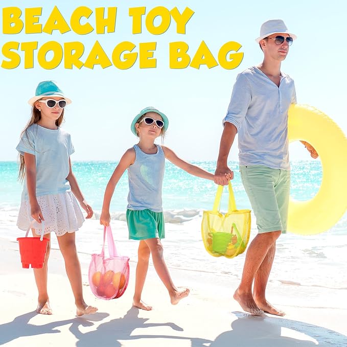 8 Pcs Beach Seashell Bags Summer Mesh Seashell Collecting Bag with Handles Pool Party Gift Pouch for Market Grocery(Gentle,Single)