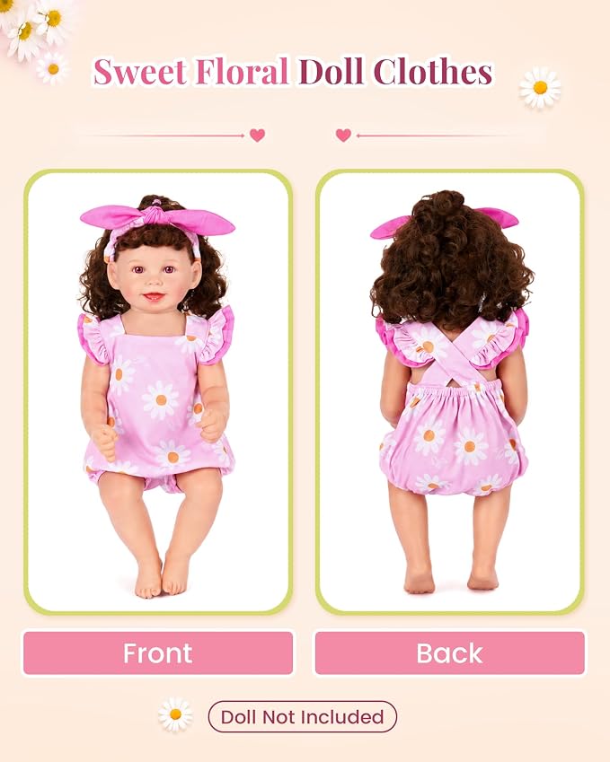 BABESIDE Reborn Baby Doll Clothes for 18-20 Inch Dolls,Floral Outfit Set, Cute Baby Doll Accessories for Reborn Girl Dolls